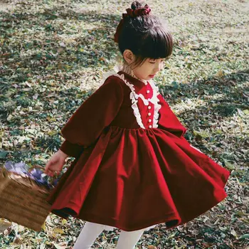 Talvel Hispaania LongSleeve Bady Tüdrukud Punane Samet, Pits Palace Vintage Printsess Lolita Pall Kleit Kleit Eest Partei Jõulud Sünnipäeva