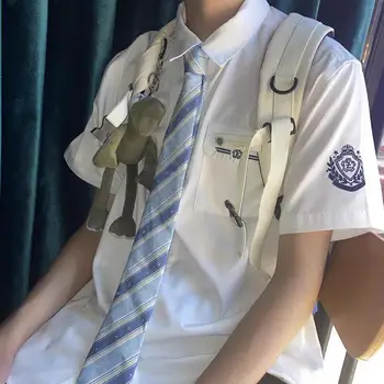 Anime Õpilane Dk Ühtne Meeste Lühikeste varrukatega Tikitud Valge Särk + Lips Jaapani Kõrge koolivormid Vabaaja Jk Paar Top
