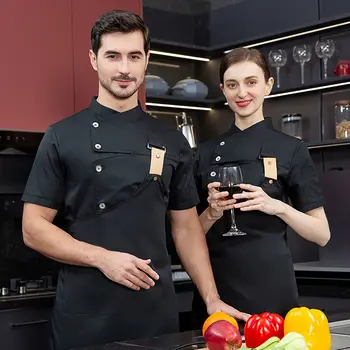 Meeste must Peakokk Mantel Logo lühike Varrukas Koka Jakk, Põll Suvel Pea Kokk Ühtne Restorani, Hotelli Köögis Toiduvalmistamis Riided