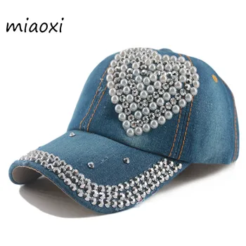 miaoxi Uus Mood On Crown Rhinestone Mütsid Naiste Baseball Cap Denim Armastus Müts Päike Suvel Snapback Naiste Mütsid Kingitus