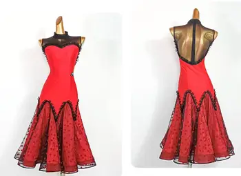 junior täiskasvanud tantsusaal kleit naistele Ameerika valss kleit sile kleit standard tantsusaal kleit poole polka dot punane 631