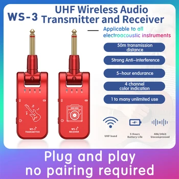 UHF-4 Kanaleid Juhtmeta Kitarr Süsteemi Saatja-Vastuvõtja 800MHz-900MHz Plug Mängida 282-kraadise Pöörde 6.35 mm Audio Interface