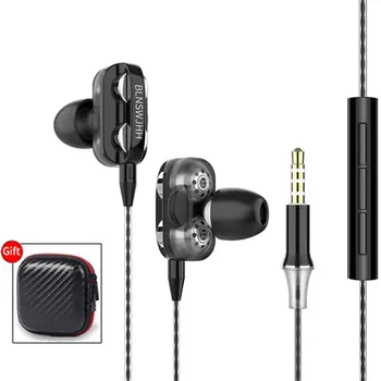 Juhtmega Kõrvaklappide 3,5 mm Dual Juhi HiFi Bass Kõrvaklapid, In-Ear Stereo Muusika Mikrofoniga Peakomplekti Helitugevuse reguleerimine Peakomplekt Karp