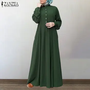 Naiste Sügis Kleidid ja Vintage Nuppu, Särk, Kleit ZANZEA Vabaaja Pikad Varrukad Maxi Vestidos Naine Nuppu Rüü Moslemi