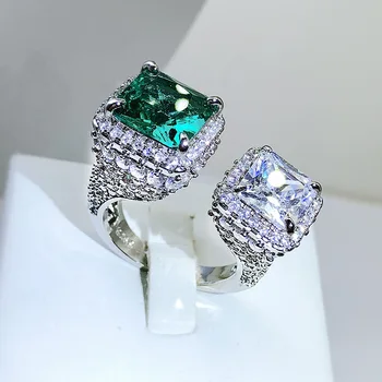 UUS Loominguline, Värvikas Aare Square Emerald Täielik Teemant Avatud Reguleeritav Paar Ringi Naistele Roheline Aastapäeva Kingitus Ehted