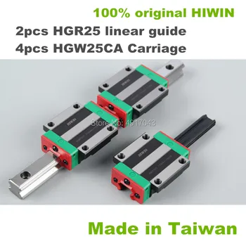 100% originaal HIWIN 2tk HGR25 Lineaarne Raudtee 200 300 400 500 600mm + 4tk HGW25CC CNC Linear Guide Rail Plokk CNC kit hgw HGW25