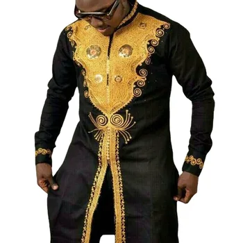Aafrika Dashiki Kleit Särk Meestele Aafrika Riided Luksus Metallik Kuld Trükitud Seista Krae Särk Aafrika Meeste Traditsioonilised Riided