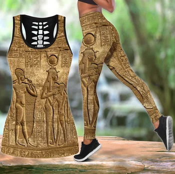 Vana-Egiptuse Mütoloogia 3D Trükitud Õõnes Tank Top ja Retuusid Set Fitness Naiste Täies Pikkuses Retuusid Jooga Püksid LKB-18