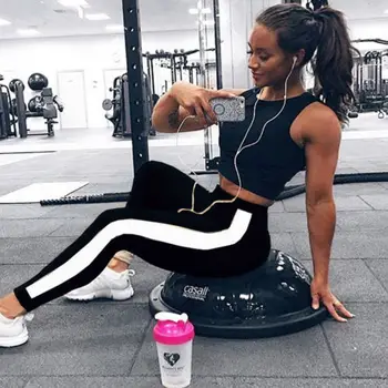 Naiste Töötab Fitness Säärised Jõusaal Sport Triibuline slim Must pikad Püksid Compression Püksid