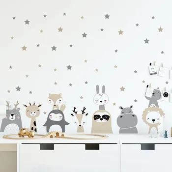 Nordic Cartoon Loomade Seina Kleebised Lastele Toad Tüdrukud, Poisid-Baby Tuba Magamistuba Decor Cute Bunny Panda Star Fox Tapeet, PVC