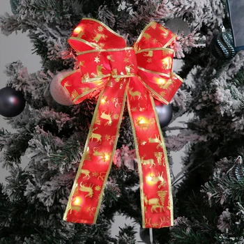 Christmas Tree Teenetemärgi Lindi Vibu Koos LED-Tuled Puhkus Prindi Riie Vibu Home Decor Häid Jõule Navidad 2023