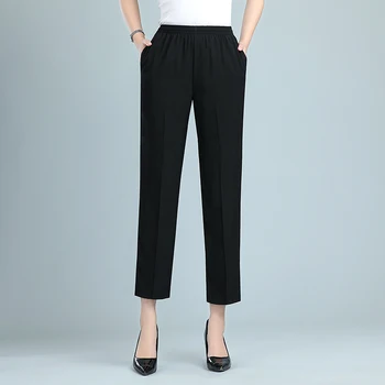 Naiste Pikad Püksid Suvel Õhuke Vintage Casual Elastne Vöökoht Haaremi Püksid Naiste Suvine Must Pahkluu Pikkusega Püksid