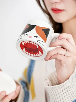 Armas Kass Keraamiline Kruus Tass Kodus Travel Cartoon paar Tassi kohvi kruus tee tassid Isiksuse Uudsus coffe cup lusikas kaas