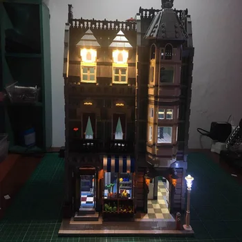 Led Light Komplekt Lego 10185 ehitusplokid Looja Linna Tänaval Roheline Kaupmees Maja Mänguasjad Ühilduv 15008 Kingitused (ainult led valgus)