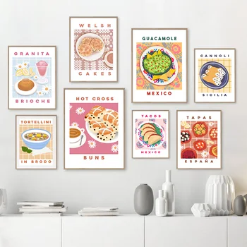 Köök Toidu Kook Espana Tapas Mehhiko Tacos Cartoon Lõuendile Maali Nordic Plakatid Ja Pildid Seina Decor Kodus Kohvik Ja Baar Söökla