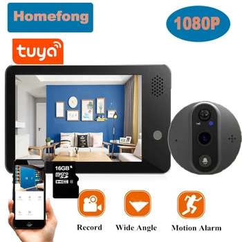 Homefong 1080P Tuya Smart WiFi Uksekell koos 120°Traadita Kaamera Video Peephole Ukse Vaataja 4.3