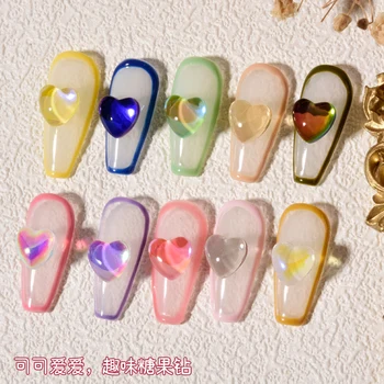 10tk Jaapani Nail Art Candy Armastuse Kristall Teemant Süda Klaas Sümfoonia Särav Mocha Macaron 2021 Uus Küünte Kaunistamiseks